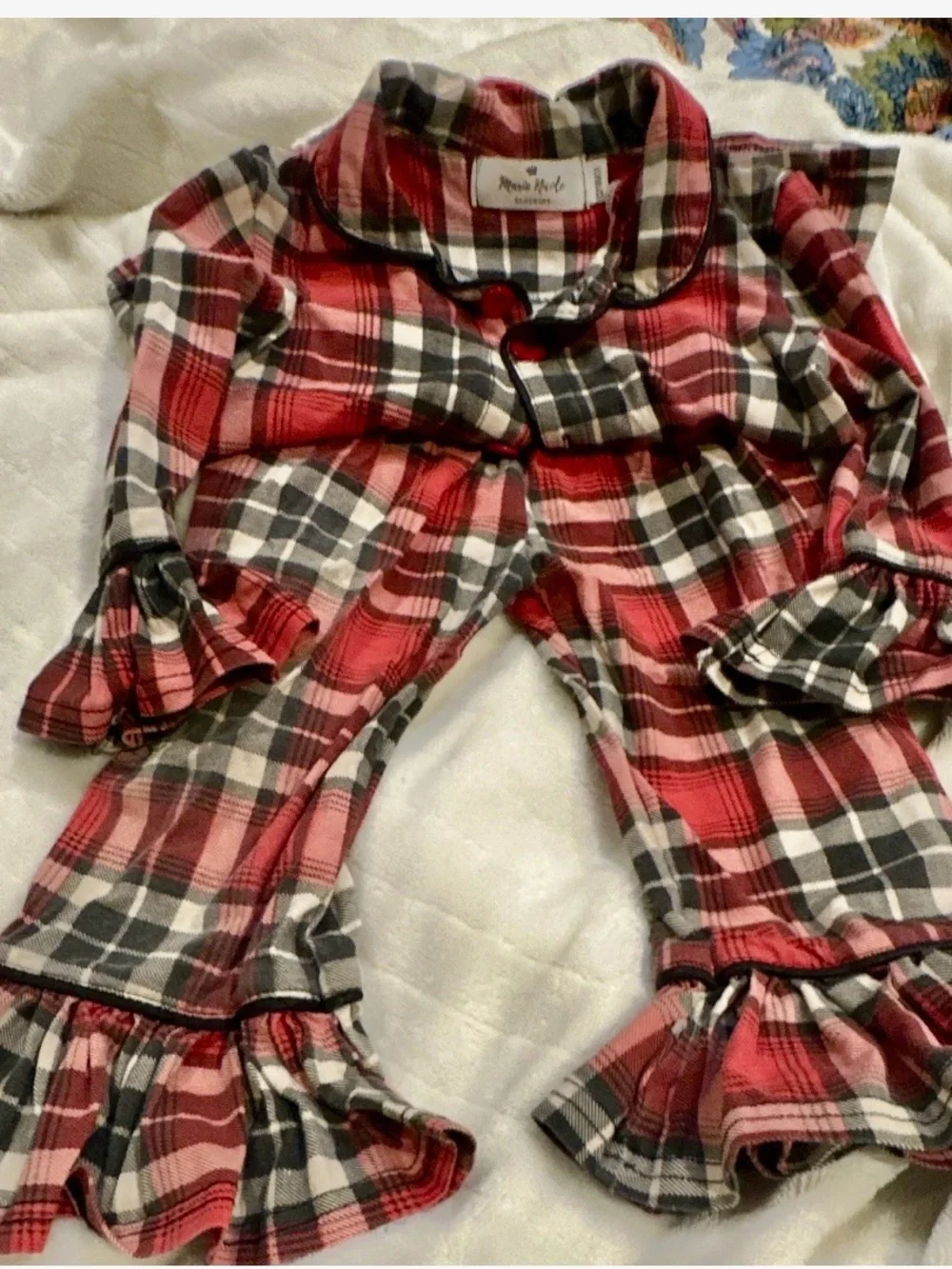 Red Plaid Ruffle Kids Pajama Set - Cozy Button-Front